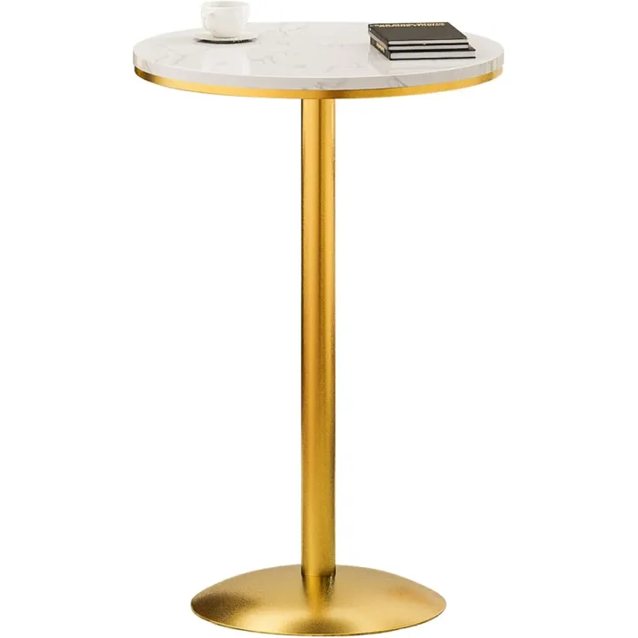 Gold High Top Marble Pub Table - 22" W, Modern Style Cocktail Table for Parties, Living Room, Kitchen, Dining Room (High: 105cm/41Inch)