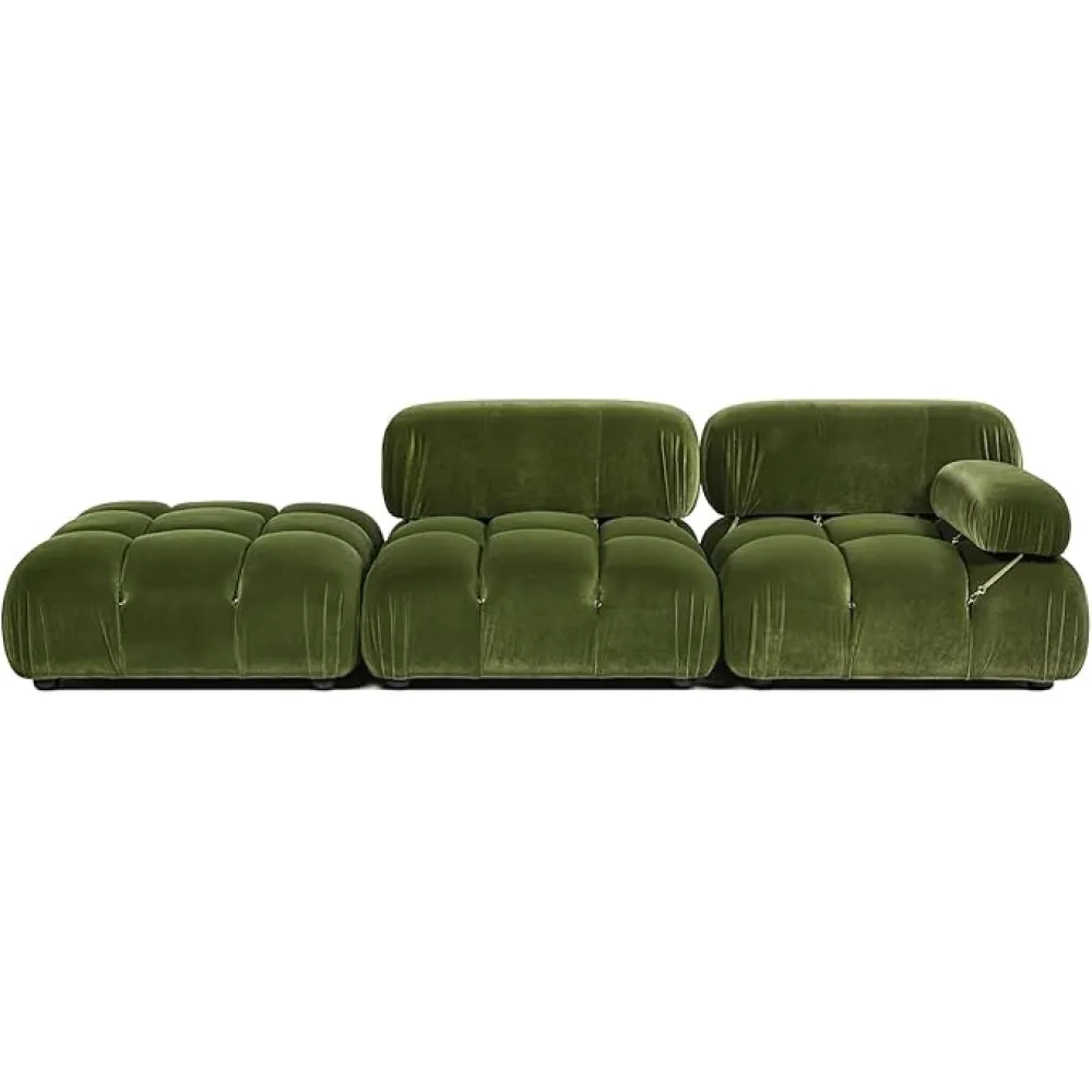 Jennifer Taylor Home Marcel 109.5" Bubble Modular Modern Chaise Single Arm 3-Piece Sofa, Olive Green Performance Velvet