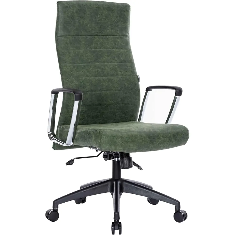 LeisureMod Hilton Modern Conference High Back Leather Ergonomic Executive Office Chair with Adjustable Height & Swivel for Home and Office Room