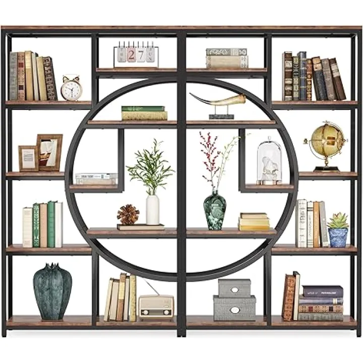 LITTLE TREE Tall Bookshelf Industrial 5 Tier Etagere Bookcase with 9-Open Storage Shelf for Living Room, Bedroom, Home Office