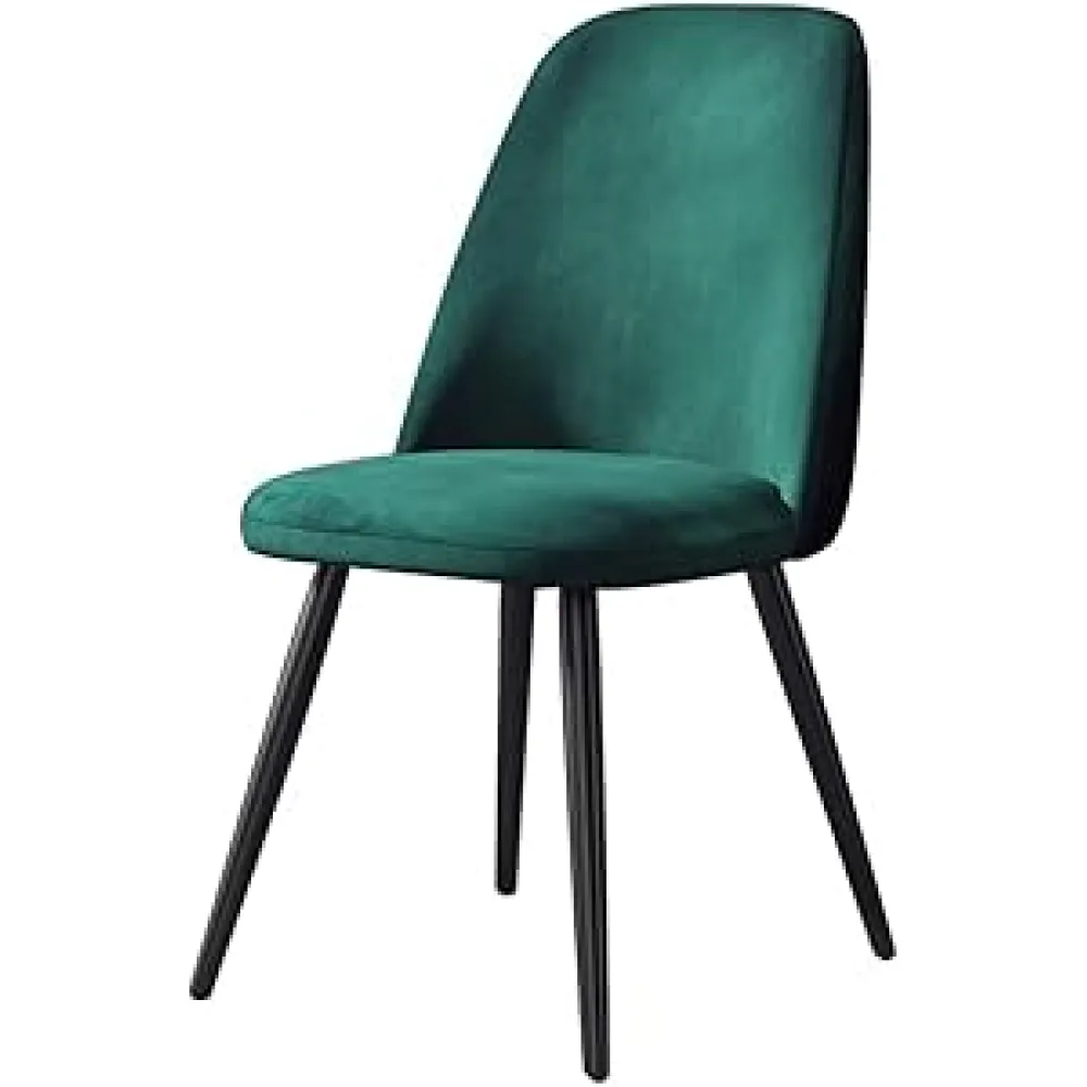 1Pcs Kitchen Chairs, Modern Flannel Black Legs Home Dining Room Chair Living Room Bedroom Apartment Lounge Chairs Chairs/Green/Size