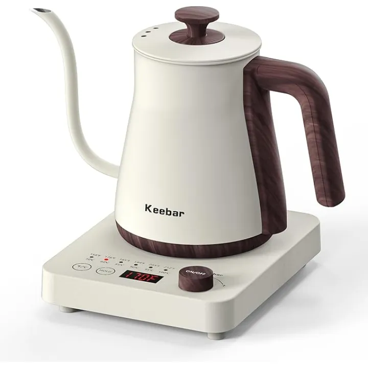 Electric Kettles, 1000W Gooseneck Electric Kettle with 6 Temperature Control Presets, 0.8L/27.05oz, 0.8mm Ultra-Fine Spout, 304 Stainless Steel Inner, Gooseneck Kettle with Auto Shut-Off, Matte White