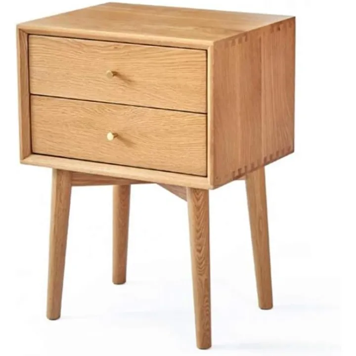 - Table Double Drawer Bedside Table/Nightstand - 2 Drawers - Traditional - Wood Color, Solid Oak Bedroom Bedside Cabinet, Storage Locker Modern Style