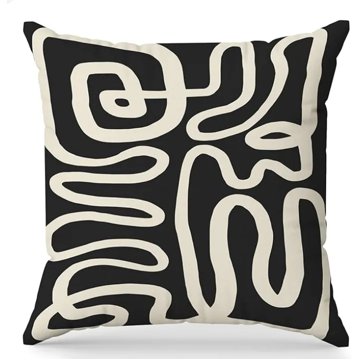 Black and Cream Throw Pillow Covers 18x18 Abstract Decorate Pillow Covers, Black and Cream Pillow Covers for Living Room Couch Bed Home Bedroom Decor