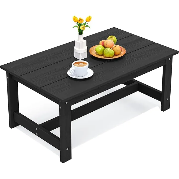 SERWALL HDPE Patio Coffee Table for Balcony, Deck, Black