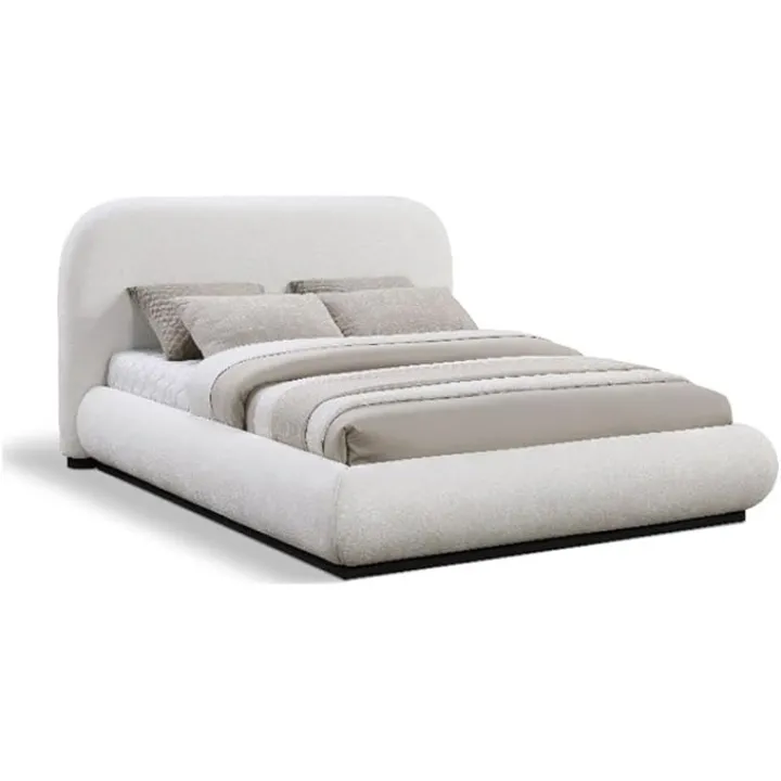 Pemberly Row Modern/Contemporary Cream Soft Fabric King Bed