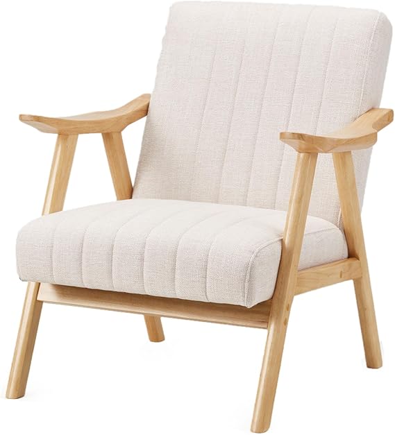 JOMEED Modern Accent Chair with Upholstered Wooden Frame and Fabric Cushion for Office, Living Room, Bedroom, Patio and Yard, Beige/Light Brown