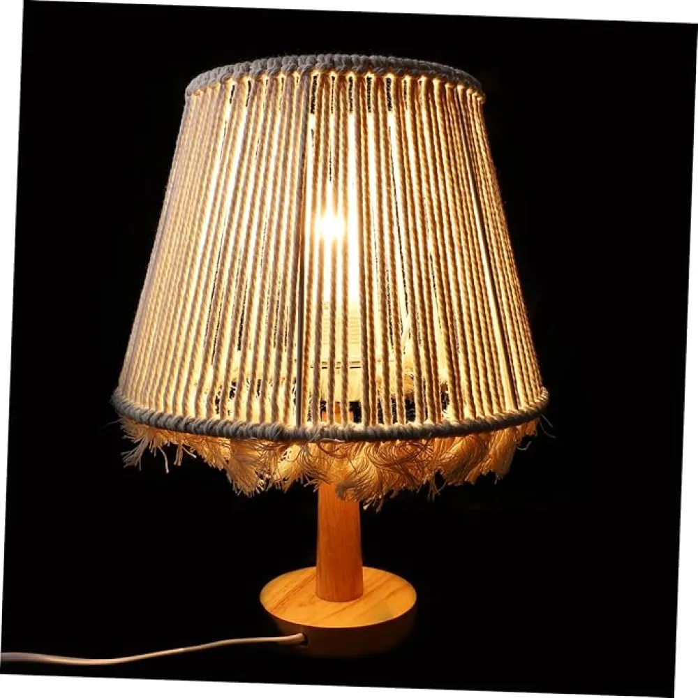 1set Boho Table Lamp Nightstand Lamp Handmade Knit Decorative Night Light Base