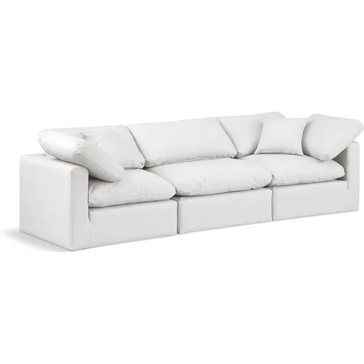 Meridian Furniture 146Cream-S105 Indulge Collection Modern | Contemporary Modular Sofa with Soft Cream Durable Vegan Leather, Fiber-Filled Cushions, Modular, 105" W x 35" D x 32" H, Cream