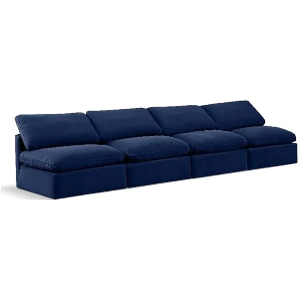 Meridian Furniture 147Navy-S4 Indulge Collection Modern | Contemporary Modular Sofa with Soft Navy Durable Velvet, Down Feather Cushions, Modular, 140" W x 35" D x 32" H, Navy