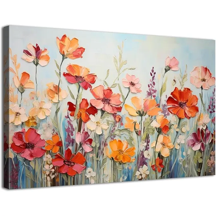 Colorful Wildflower Wall Art Abstract Daisy Poppy Floral Wall Decor Nature Flowers Canvas Prints Pictures Modern Minimalist Botanical Artwork for Bedroom Bathroom Living Room Home Decorations 16x24"