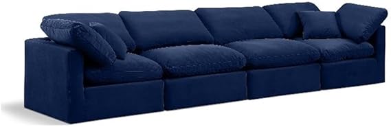Meridian Furniture 147Navy-S140 Indulge Collection Modern | Contemporary Modular Sofa with Soft Navy Durable Velvet, Down Feather Cushions, Modular, 140" W x 35" D x 32" H, Navy