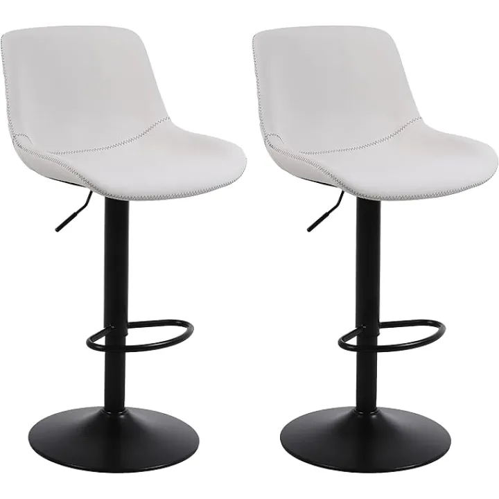 Bar Stools, Swivel Counter Height Barstools with Back, Adjustable Modern Bar Chairs, Tall Armless PU Leather Kitchen Island Stool (White, Set of 2)