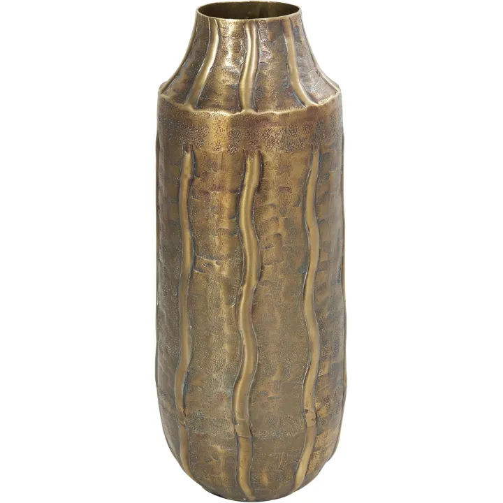 Deco 79 Metal Decorative Vase Snakeskin Inspired Centerpiece Vase with Dimensional Wavy Accents, Flower Vase for Home Decoration 6" x 6" x 14", Brass