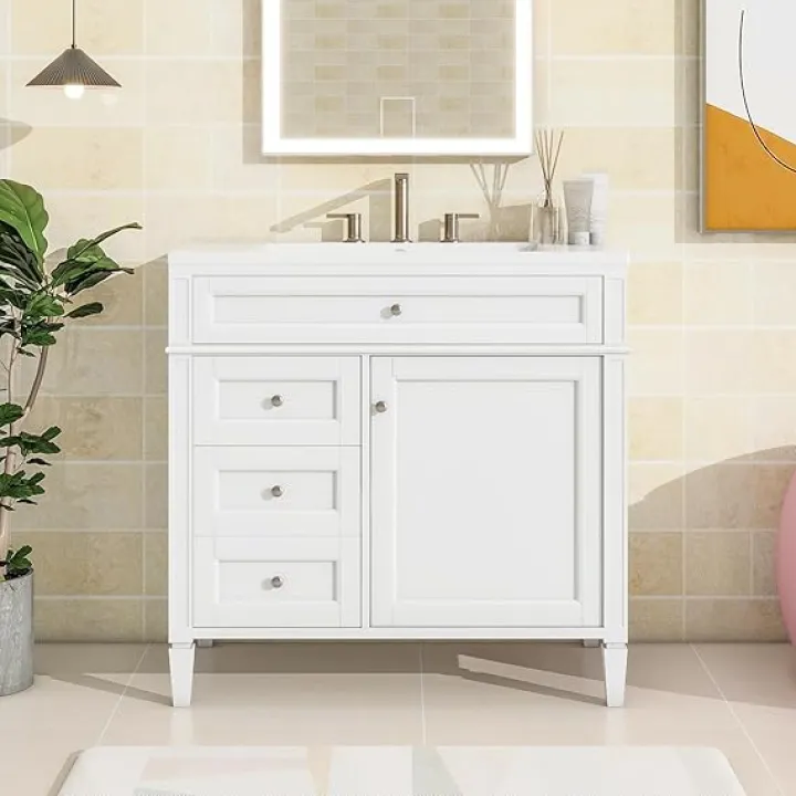 36" Bathroom Vanity with Single Sink Combo, Modern Undermount Bathroom Sink Cabinet with 2 Drawers and a Tip-Out Drawer, Freestanding Bathroom Vanities, Soft Closing, Solid Wood Frame