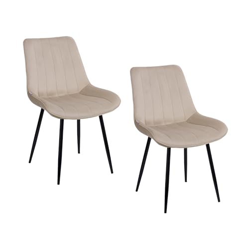 Baroni Home Set di 2 Sedie Moderne con Rivestimento in Velluto e Gambe in Acciaio Nero, Poltrona da Soggiorno, Camera da Letto, Sala da Pranzo, Beige, 53x86x44 cm