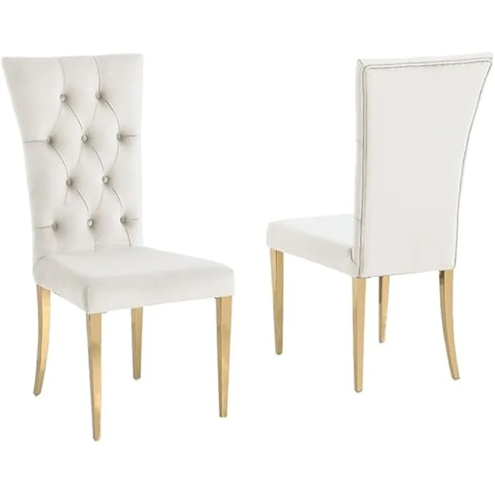 Best Master Terracotta Velvet Upholstered Dining Chair in Beige/Gold (Set of 2)
