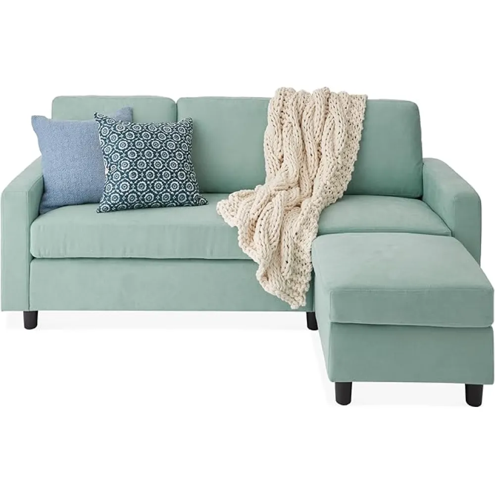 Best Choice Products Upholstered Sectional Sofa for Home, Apartment, Dorm, Bonus Room, Compact Spaces w/Chaise Lounge, 3-Seat, L-Shape Design, Reversible Ottoman Bench, 680lb Capacity - Aqua