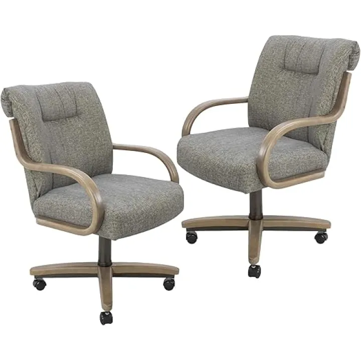 Chromcraft Set of 2 Caster Swivel Tilt Dining Chairs, Ultra Comfort Sturdy Kitchen Chairs Wooden Cap with Metal Frame Chairs Rolling Chair on Wheels for Kitchen(Flash Smoke)