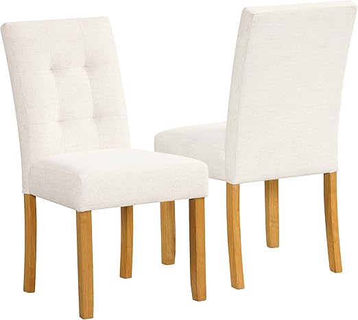 HomePop Button Tufted Fabric Dining Chairs - Ivory Textured Woven (Set of 2)