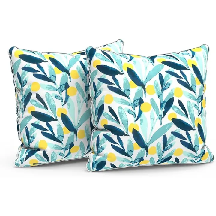 LVTXIII Set of 2 Patio Throw Pillows Waterproof 20"x20" Fade Resistant Outdoor Throw Pillows with Inserts, Fluffy Decorative Garden Toss Pillow Cushions for Home Patio Coach Sofa Use, Leaves Multi