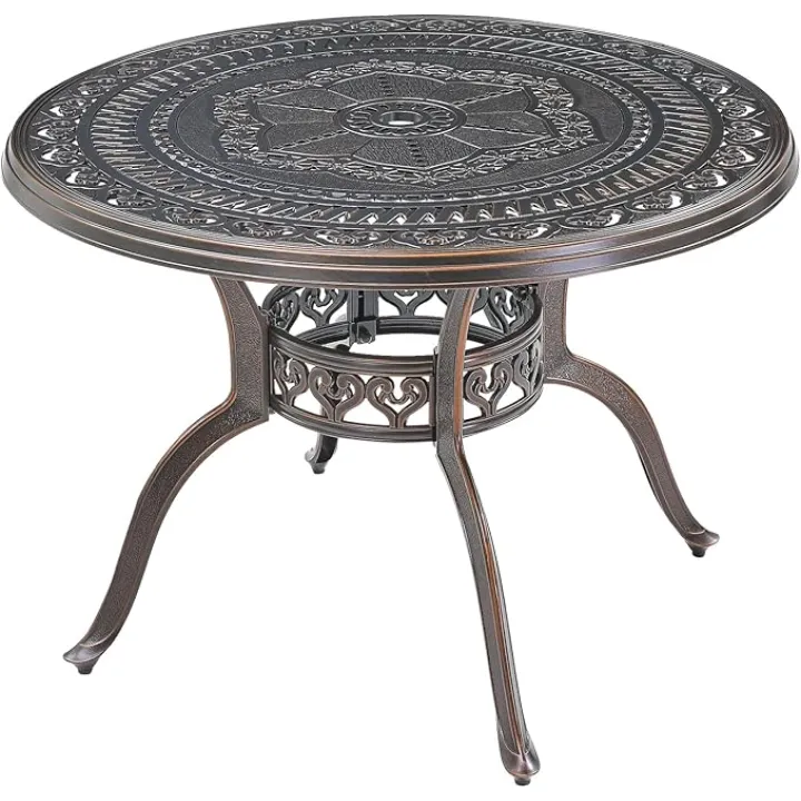 MONDAWE 39" Cast Aluminum Bistro Table with Umbrella Hole, All Weather-Resistant Round Patio Dining Table Outdoor Coffee Side Table for Porch, Backyard, Bronze