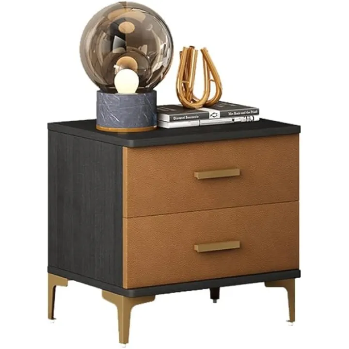 Side Table Indoor Bedrooms Nightstand Bedside Table Simple Modern Bedside Cabinet Rack Home Bedroom Bedside Table Wood Light Double Drawer Storage Cabinet Nightstand Side Table/Gray