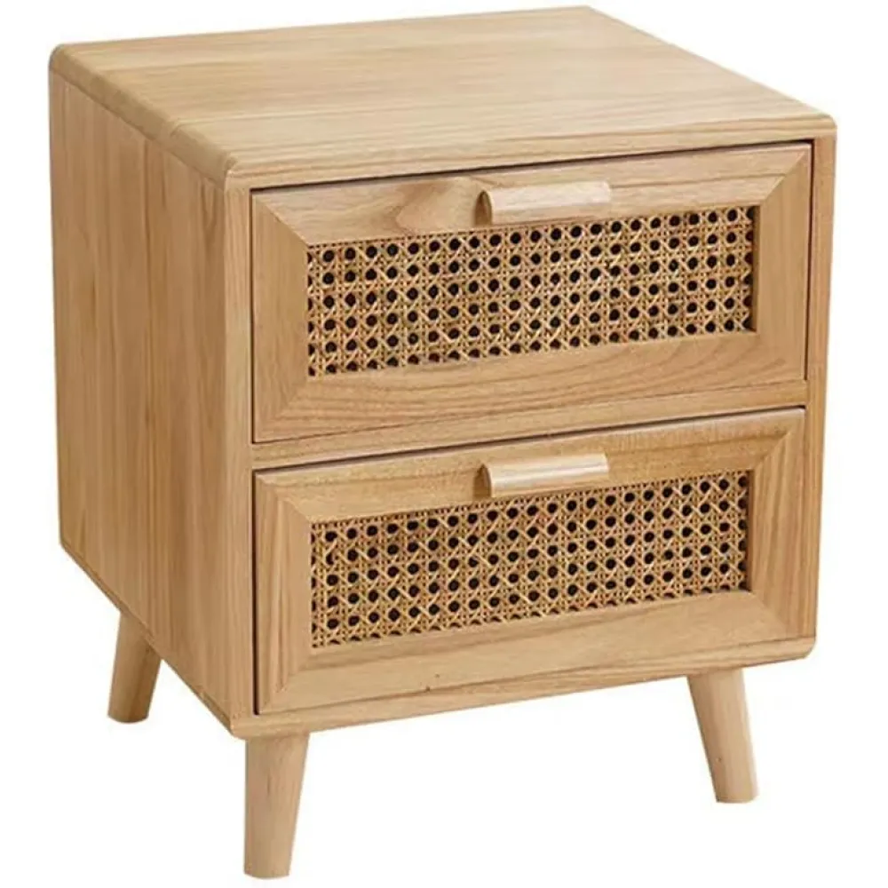 Side Table Rattan Nightstand Small Home Bedroom Bedside Storage Cabinet Storage Cabinet, 40*36.5*47CM
