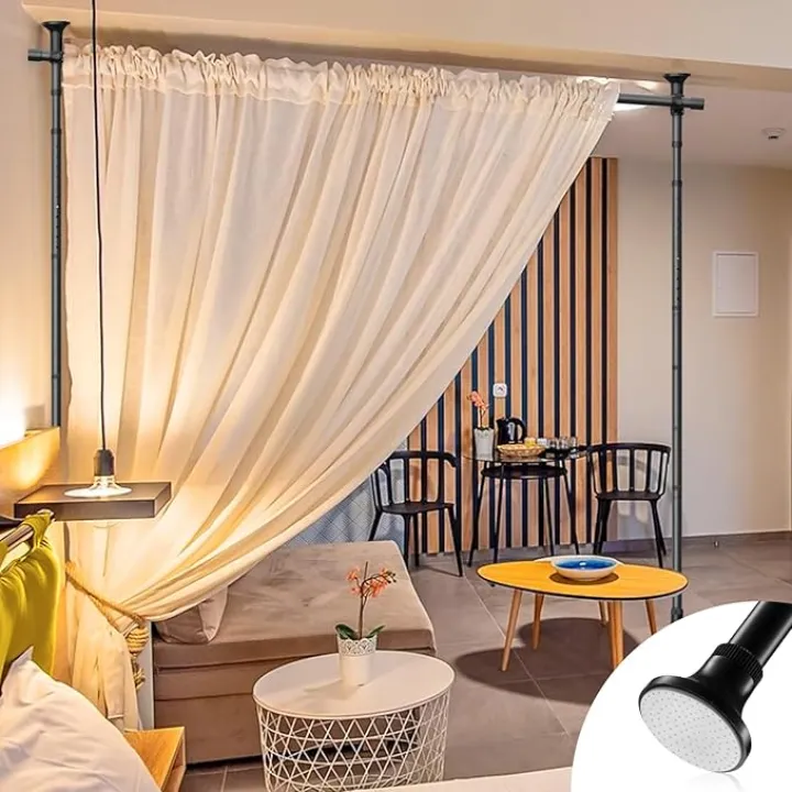 Room Divider Curtain Rod - No Drilling Partition Room Dividers Wall,28-96inch(W) 4-9ft(H),Heavy Duty Metal Tension Curtain Stand for Studio Apartment Room Separation,Portable Room Separator,Black