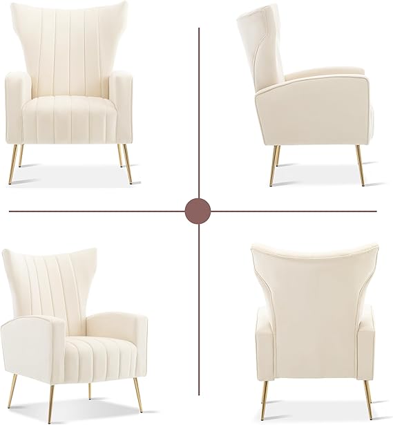 Accent Chairs Set of 2, Velvet Accent Chair with Arms,Upholstered Chair for Living Room,Bedroom,White