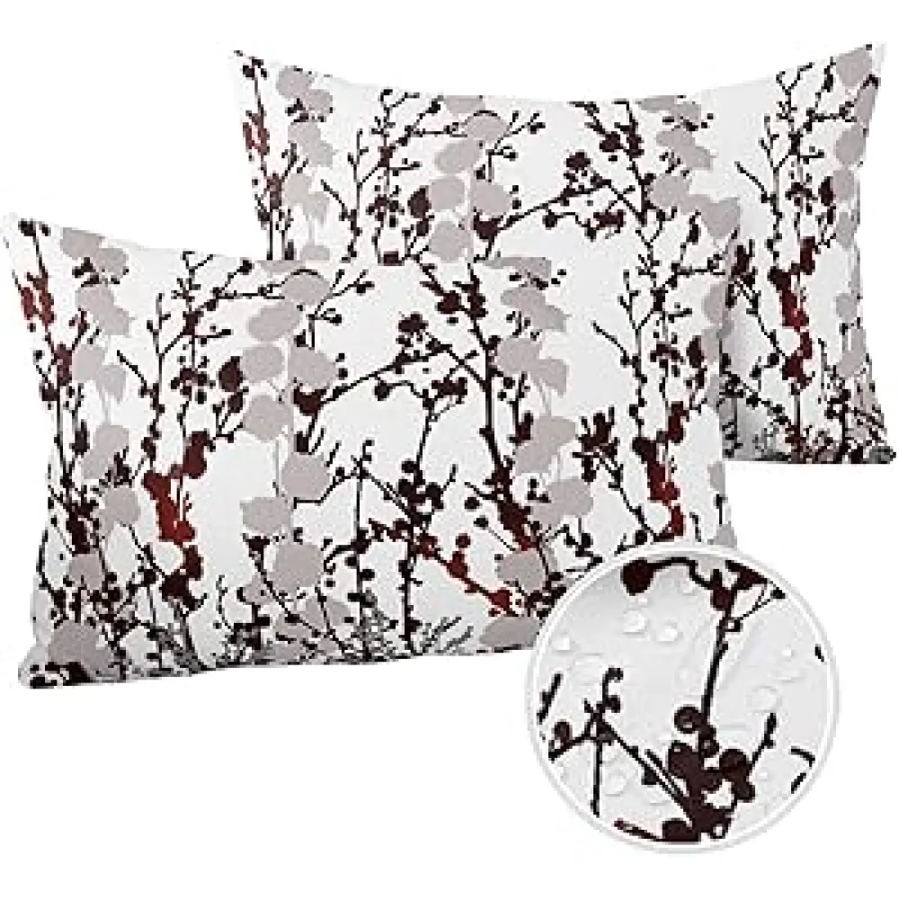 Ombre Branches Outdoor Pillow Cover 12x20 Inch Cushion Sham Case, Waterproof Decorative Lumbar Throw Pillowcase for Outside Garden Patio Porch Couch Chair Tent Retro Autumn Leaves Plant Flower