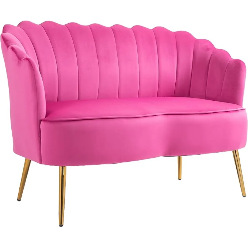 Contemporary Velvet Loveseat Sofa,Modern Sofa Couch,Velvet 2-Seater Sofa with Durable Metal Legs and Comfort Back Cushion for Compact Living Room or Apartment,Living Room(Rose Pink