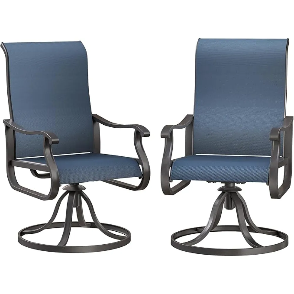 Patio Swivel Chairs Set of 2, Outdoor Dining Chairs with High Back, All-Weather Swivel Rocker Chair for Lawn, Porch or Garden (Navy)