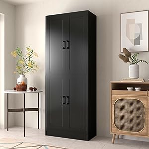 Black Kitchen Pantry, 71" Tall Cabinet with Doors, Hutch with Storage for Dining Room