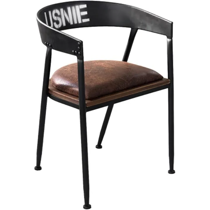 Retro Dining Chairs, Mid Century Metal Chair Upholstery Seat and Back Iron Cafe Coffee Shop Chair for Restaurant Chair (A)