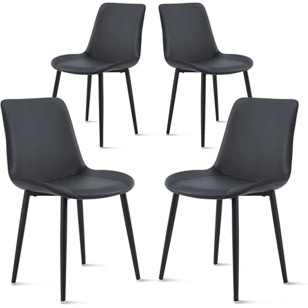 Black Leather Dining Chairs Set of 4, Mid Century Modern Faux Leather Kitchen & Dining Room Chairs, Comfortable Dinner Chair Kitchen Chairs for Restaurant Living Room, Cafe, Home (4, Black)