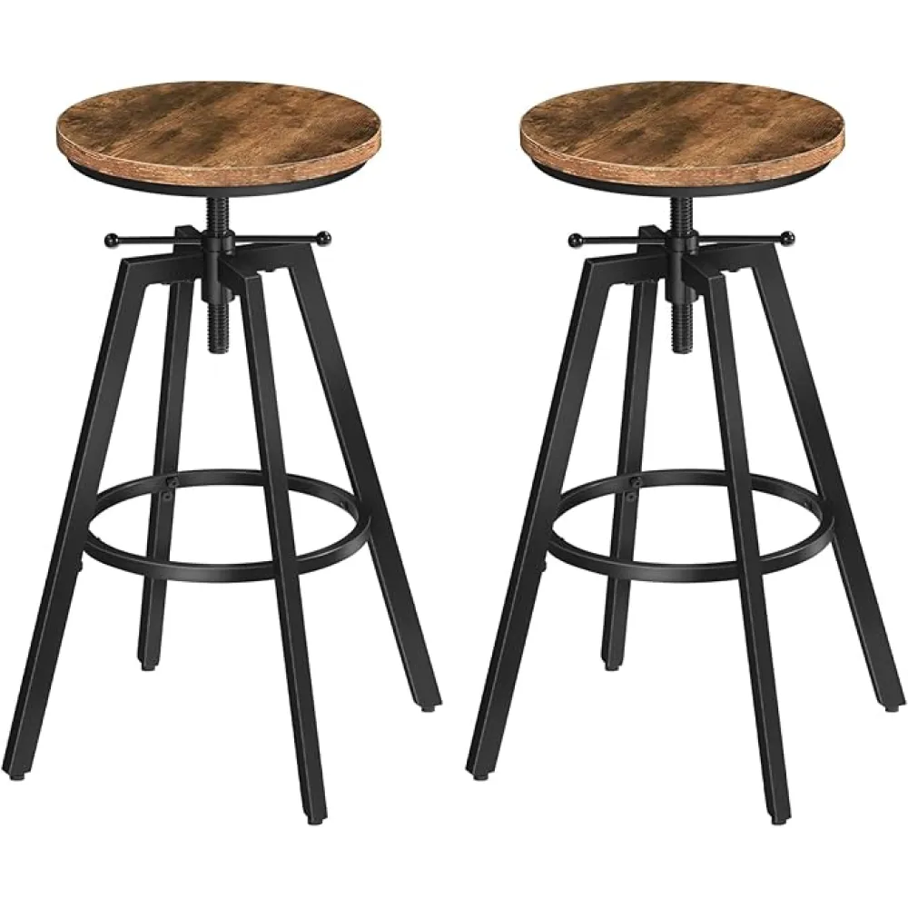 Bar Stools, Height Adjustable Swivel Bar Stool, Counter Height Bar Stool, Set of 2 Industrial Bar Stools, Vintage Round Bar Chairs with Sturdy Metal Frame, Rustic Brown BAHR0701