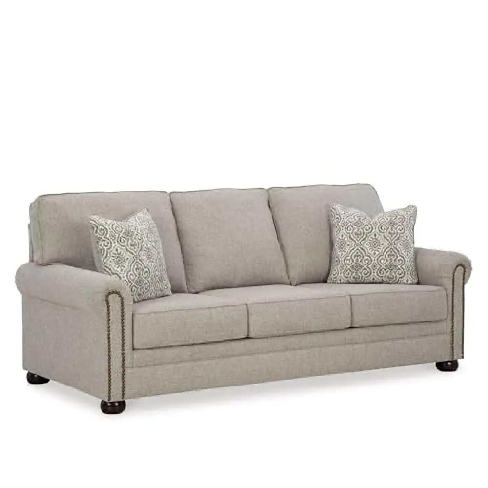 Signature Design by Ashley Gaelon Transitional 2-in-1 Sofa Sleeper with Folding Gel Memory Foam Mattress, Nailheads and 2 Accent Pillows, Queen, Beige