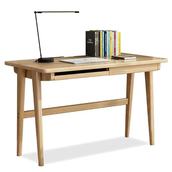 Topjia Mid Century Desk with Drawers,Solid Wood Home Office Desk Computer Desk,Modern Writing Study Desk Home Workstation Vanity Table Desk for Bedroom(31 inch, Natural), 1785154