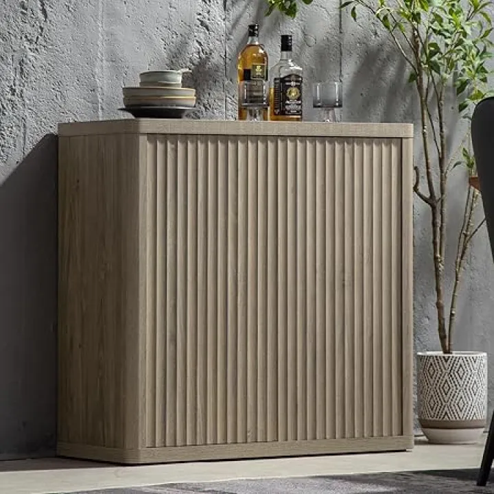 SICOTAS Buffet Cabinet with Storage Sideboard Accent Modern Credenza with Doors & Shelves Fluted 34.6" Tall Media Console Mid Century Coffee Bar Table for Living Room Kitchen Dining Room Hallway