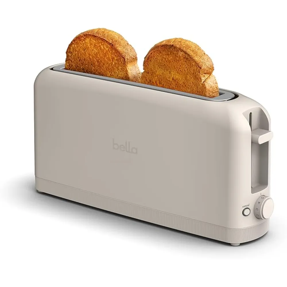 bella 2 Slice Slim Toaster, Fits-anywhere™ Kitchenware, 6 Setting Shade Control with Reheat & Cancel Buttons, Fits sourdough, 10” Long Slot, Anti Jam & Auto Shutoff, 900 Watt, Oatmilk