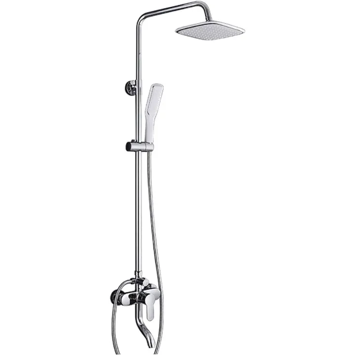 Wall Shower System, Bathroom Faucet Set with Square Rainfall Showerhead,Handheld Shower,Wall Mount Adjustable Shower Bar,3 Function Dual Head Set Shower