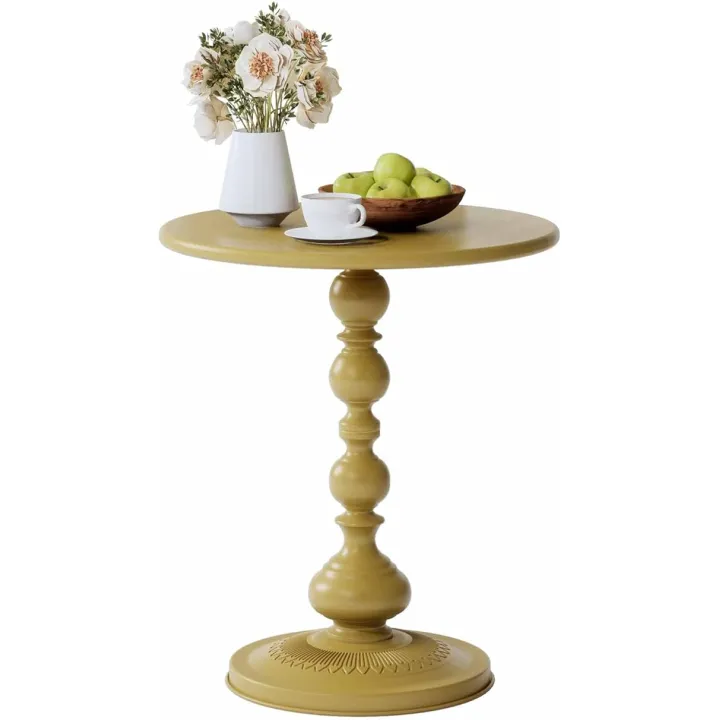 XIV Metal Small Round Side End Table, Vintage Matte Coffee Drink Cocktail Table, Accent Pedestal Table for Living Room Corners and Small Spaces, 21” Height (Gold)