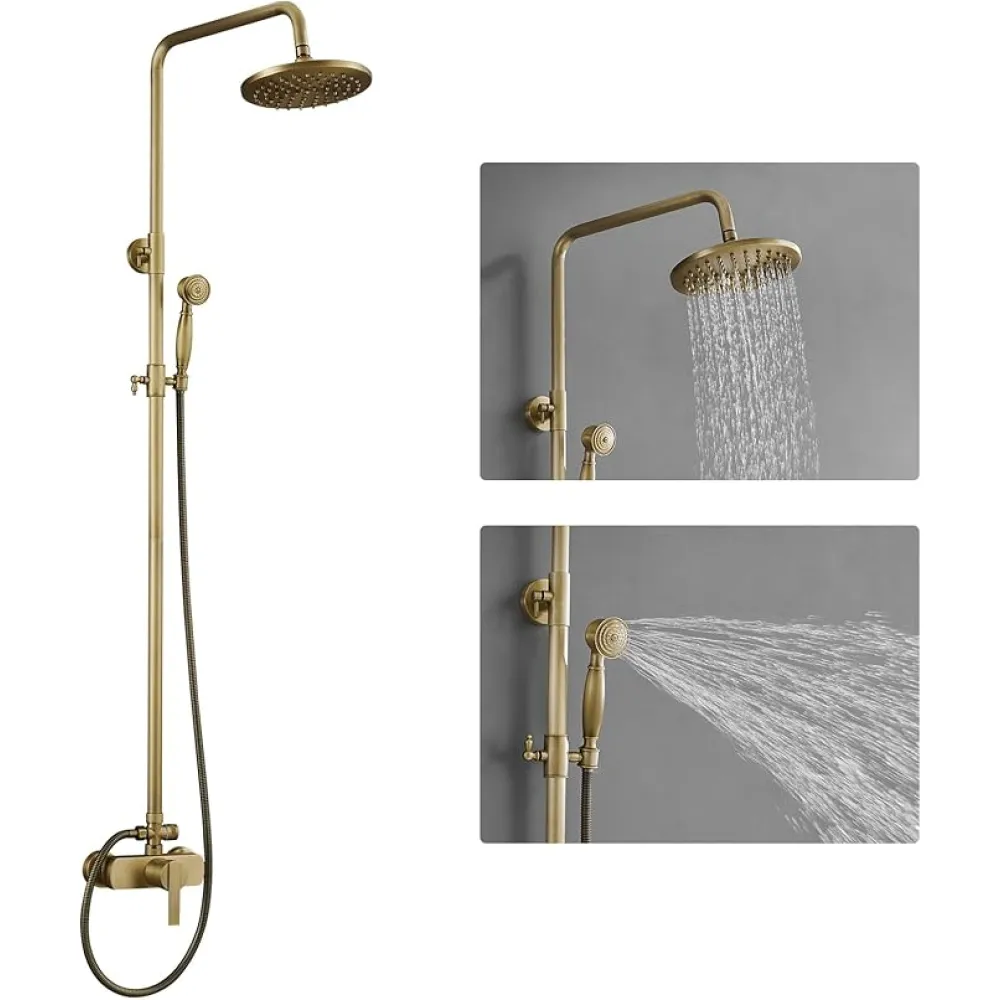 Homevacious Anti Shower Faucet Set Outdoor Rain Shower Head with 6 Settings Handheld Shower System Wall Mounted Showe Combo Set Rough-in Valve, HM-78039-Anti