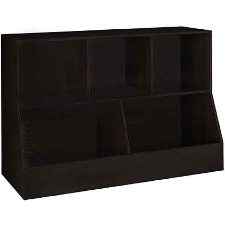 DINZI LVJ Toy Storage Organizer, Kids Bookshelf, Wood Toy Storage Cabinet, 5 Cubby Children Bookcase, 43.3" L Toddler Book Shelf for Playroom, Living Room, Nursery, Hallway, School, Espresso