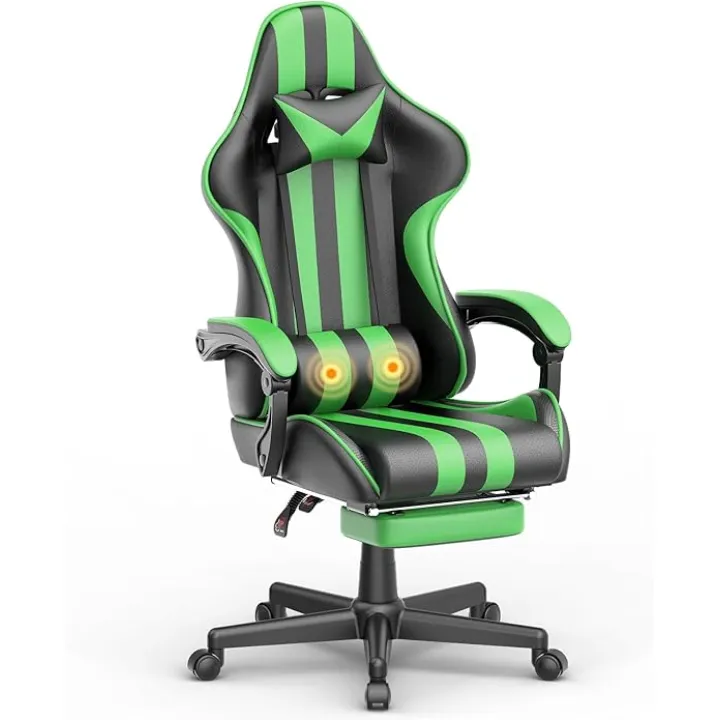Ferghana Green Gaming Chair with Footrest,Headrest,Lumbar Support Gamer Chair for Adults Computer Chair