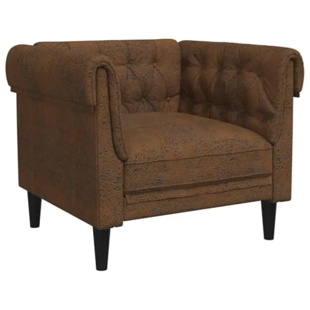 vidaXL Chesterfield Sofa Chair - Brown Fabric Upholstered Settee for Living Room, Solid Wood Legs, 30.9" x 29.3" x 29.3"