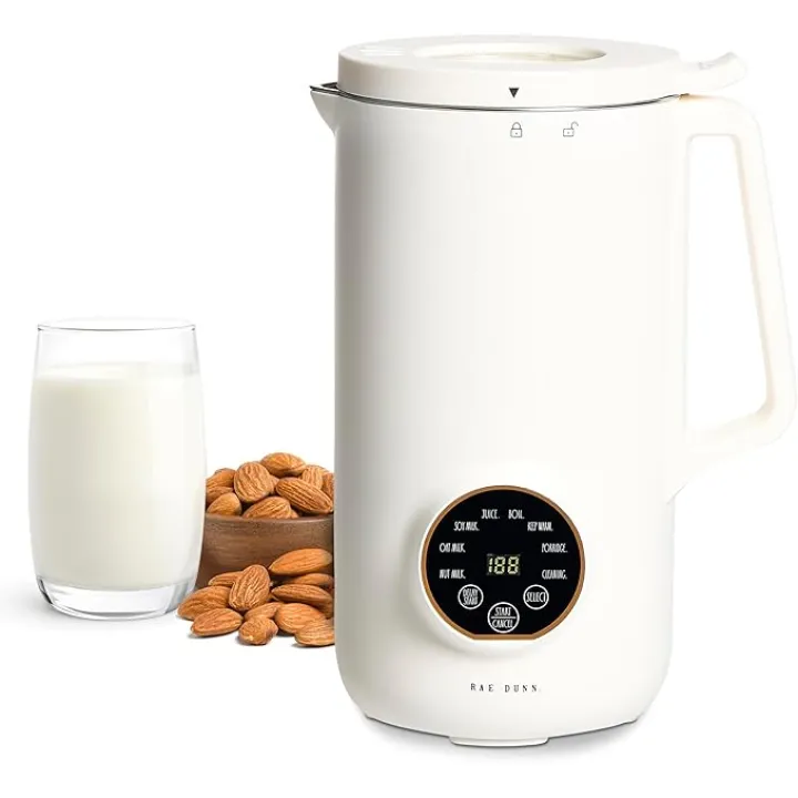 Rae Dunn 8-in-1 Nut & Plant Milk Maker – Almond, Oat, Soy & More – 800ml Cold / 700ml Hot – Automatic, Delay Start, Self-Clean – Includes Stirrer, Measuring Cup & Brush, Cream