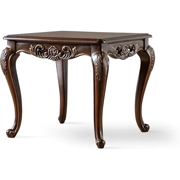 Furniture of America Adelaide 28-inch Traditional Rectangle Wood End Table with Cabriole Legs, Home Decor for Living Room, Lounge Area, Office, Cherry