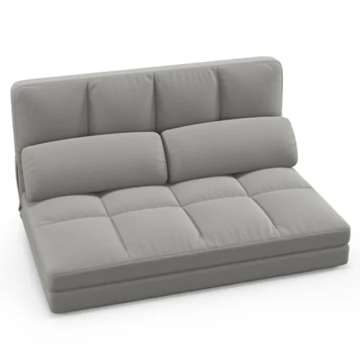 Giantex Floor Sofa Bed with 2 Pillows, Convertible Sofa Couch w/ 6 Positions Adjustable Backrest, Velvet Cover, Folding Lazy Sleeper Sofa for Living Room, Bedroom, Guest Room (Light Grey)